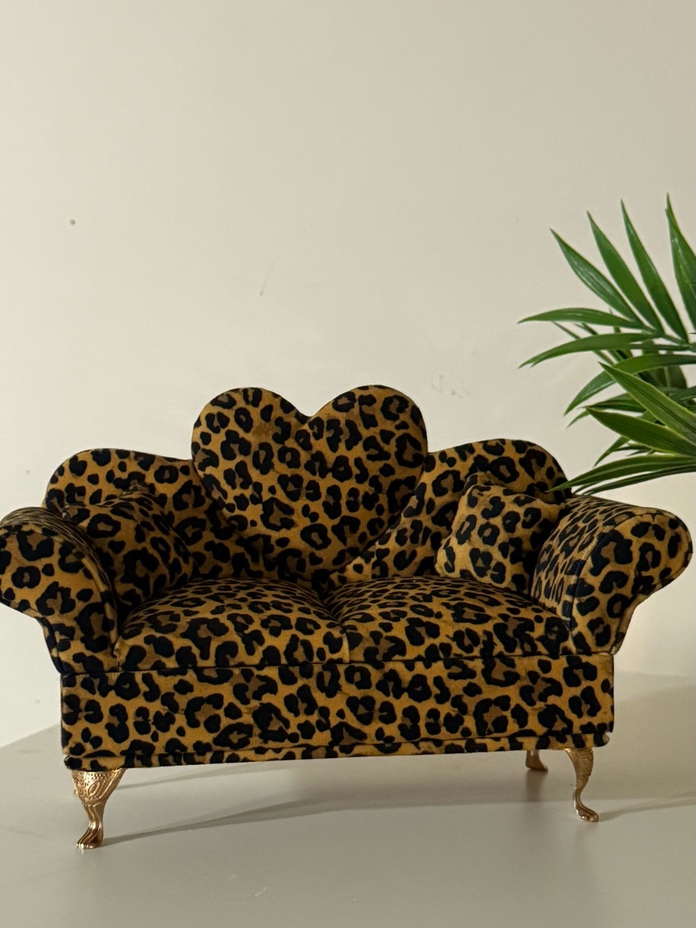 Leopard Print Heart-Back Accent Sofa/ Jewelry Box Decor